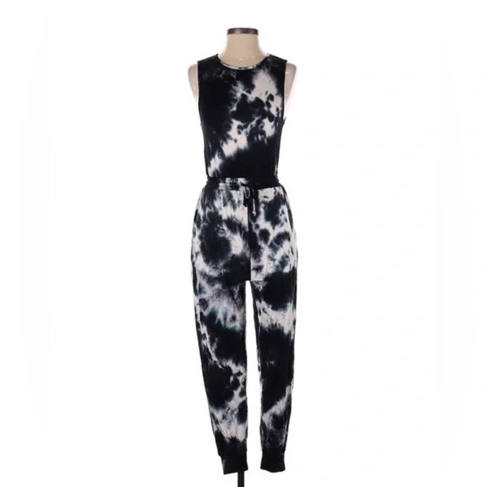 Black tie-dye Jumpsuit with elastic adjustable waist and pockets